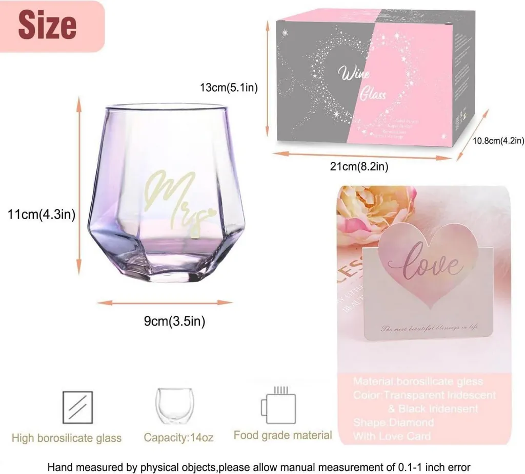 Set 2 Bicchieri Vino Iridescenti Mr e Mrs - Regalo Nozze Elegante - 6