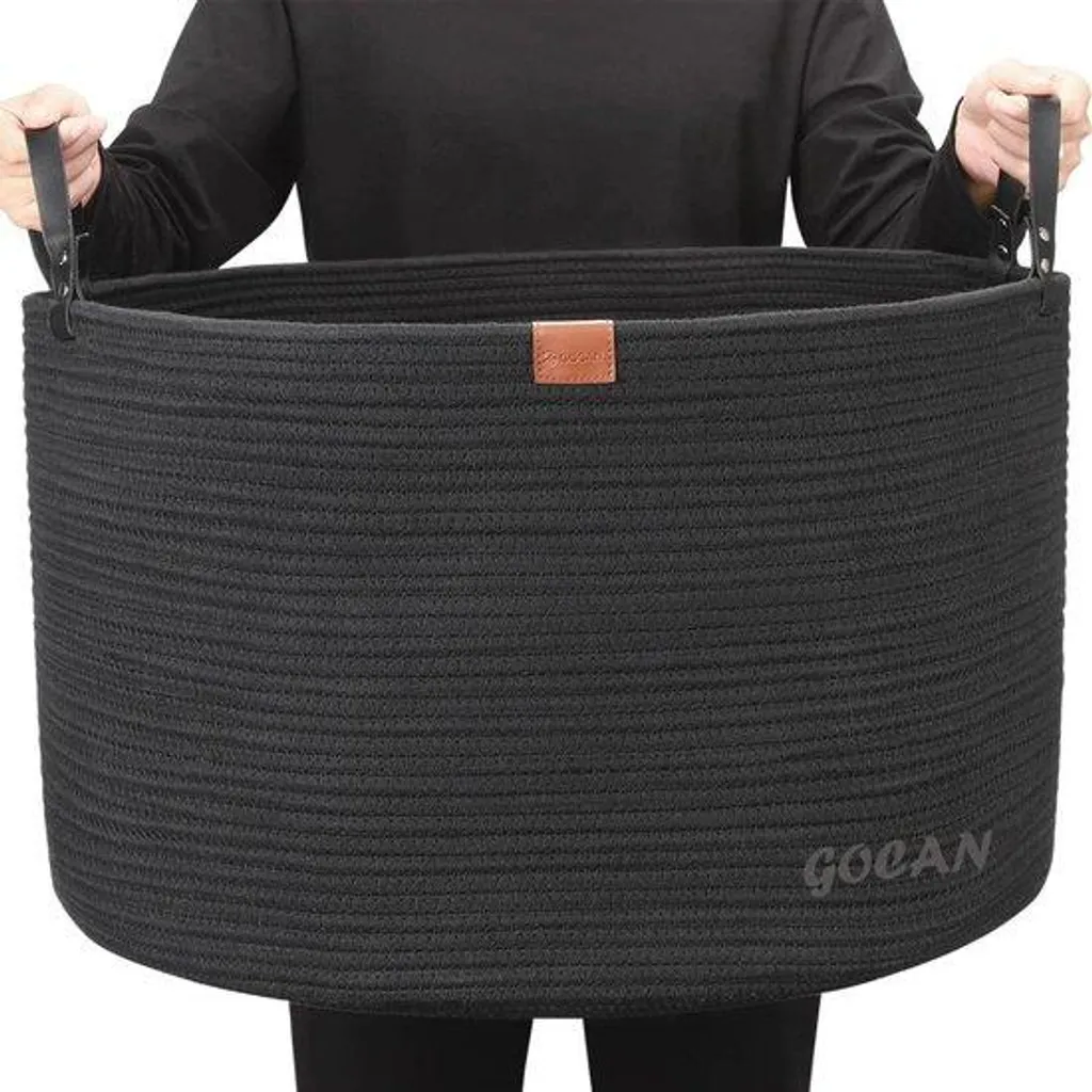 Panier de Rangement XL en Coton avec Poignées Renforcées - Design Noir