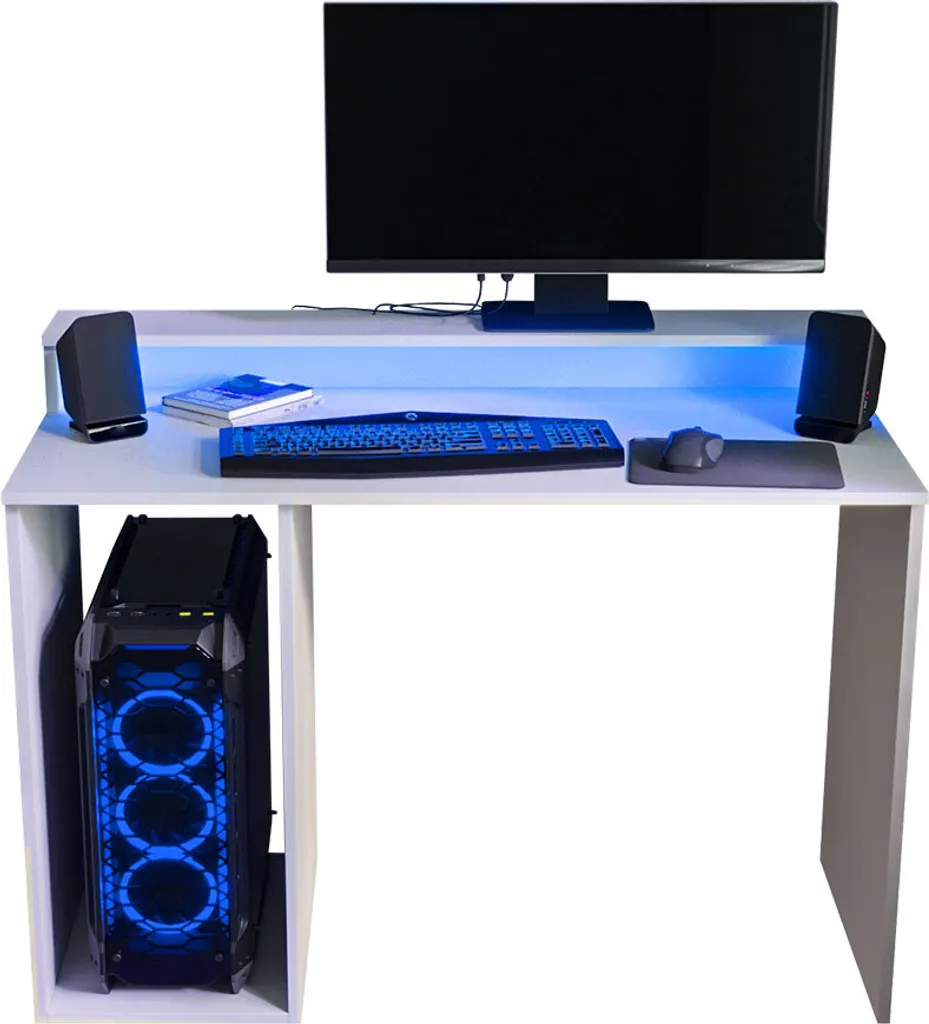 Bureau informatique blanc PACHO 2 à LED pour le télétravail à la maison