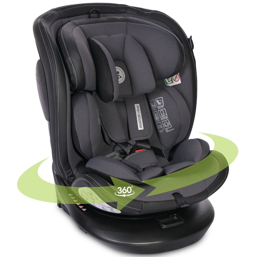 Lorelli Auto Kindersitz Aviator, Mitwachsender Autositz mit Isofix i-Size 40-150cm, Babysitz ab Geburt, 360 Grad drehbar, grau