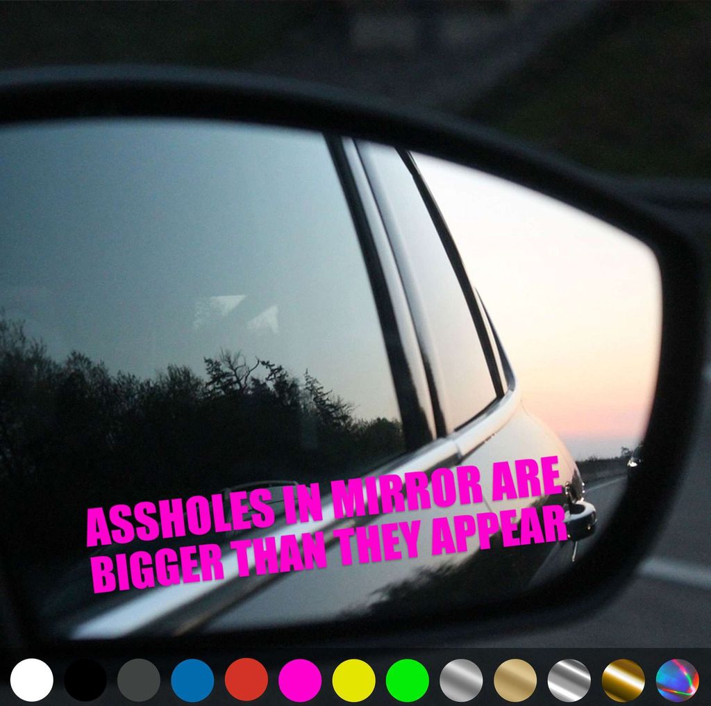 PantherPixel Objects In Mirror Aufkleber Rückspiegel Are Bigger Sticker Auto Geschenkidee Farbe Neon-Pink
