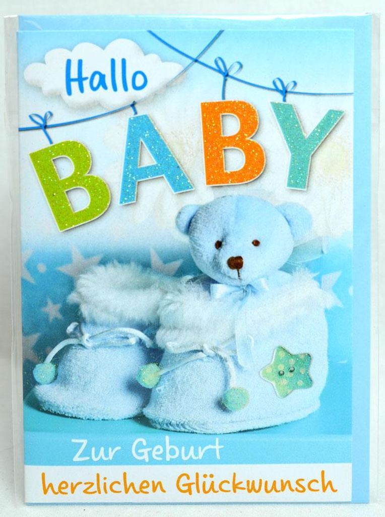 Glückwunschkarte Geburt Hallo Baby hellblau