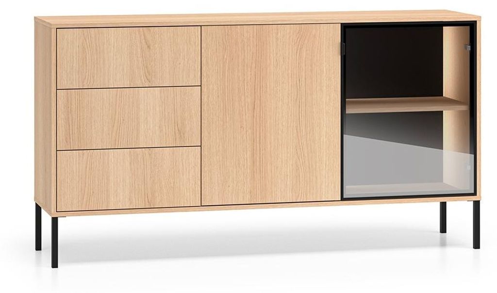 Buffet Paige mit 3 Schubladen und 2 Türen, Holzoptik und Schwarz, 160cm
