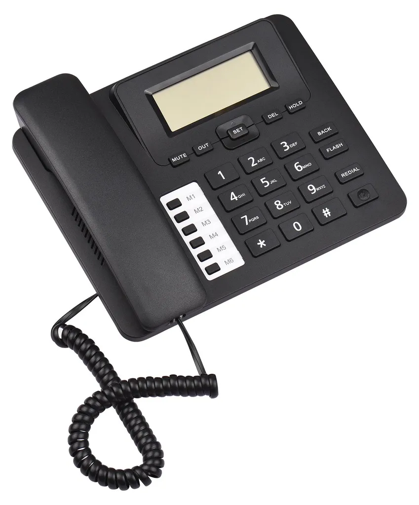 Téléphone fixe filaire noir DTMF/FSK avec fonction mains libres et rappel