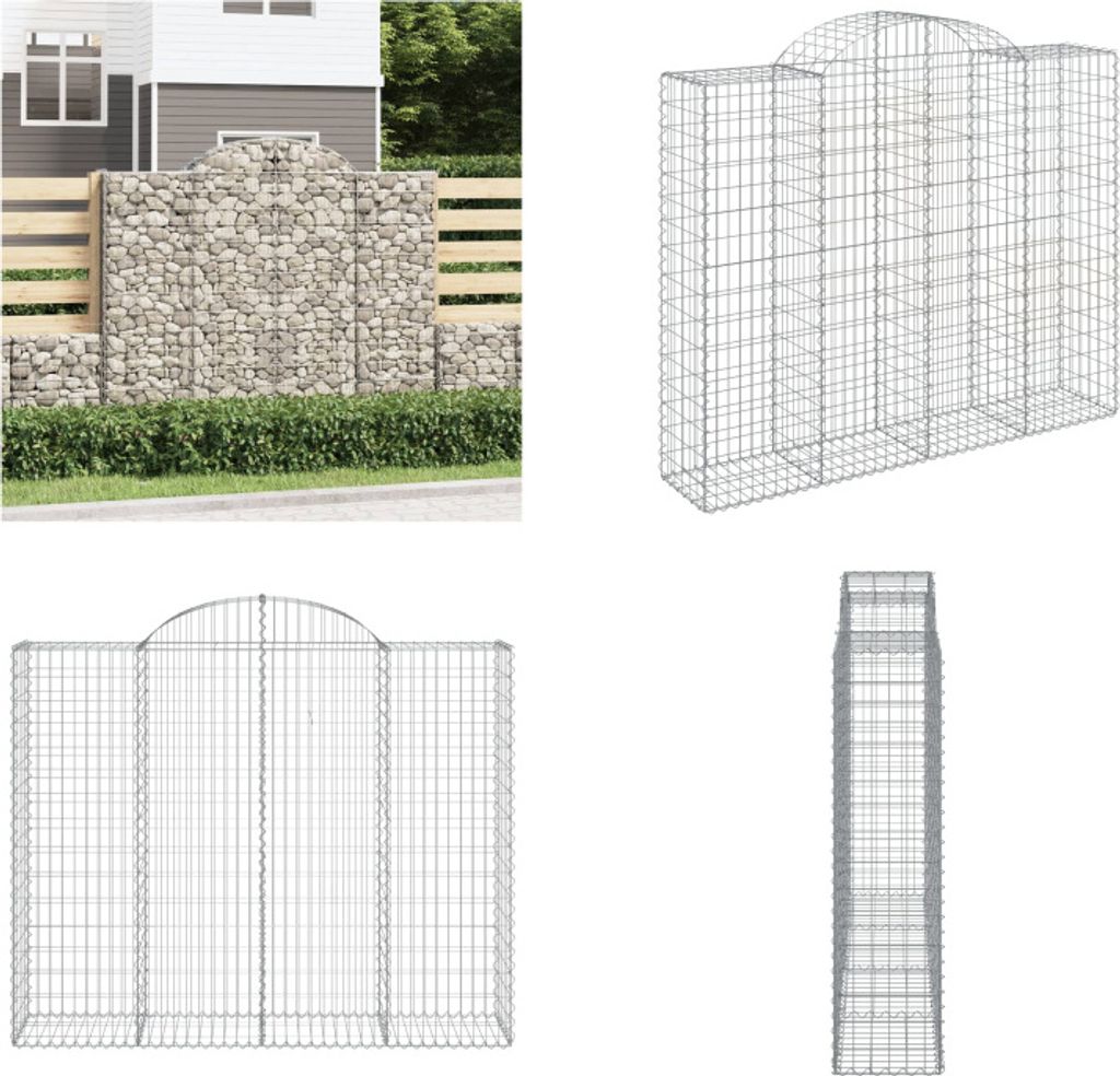 vidaXL Gabione mit Hochbogen 200x50x160/180 cm Verzinktes Eisen - Gabionenkorb - Gabionenkörbe - Gabione - Gabionenwand