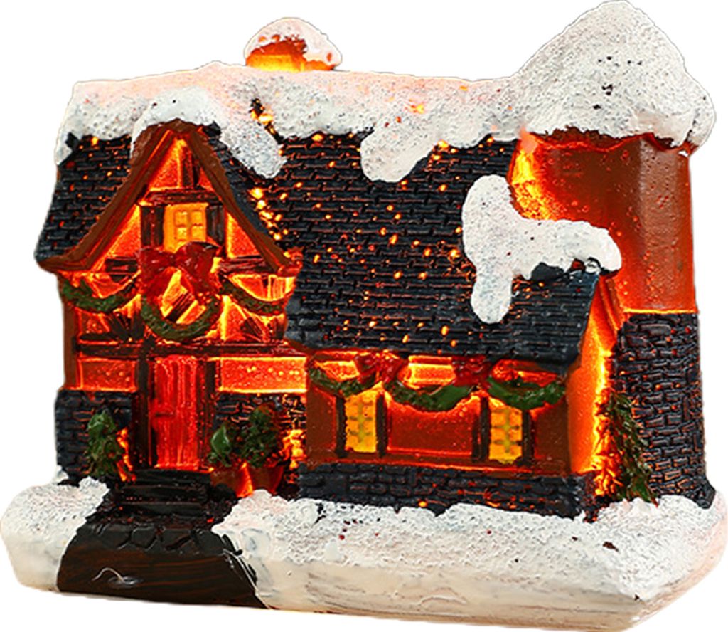 Weihnachtshaus-Ornament, Mikro-Landschaft, Harz, leuchtendes Schneehaus-Ornament für festliche Dekoration zu Hause, Schreibtisch, A