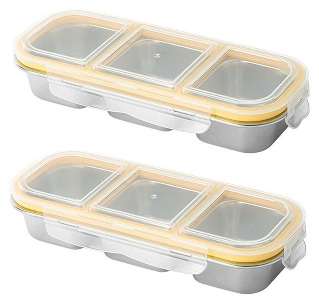 Edelstahl Lunchbox 2er Set mit 3 Fächern 304 Edelstahl Brotdose auslaufsicher mit Clips für Schule Büro und Reisen