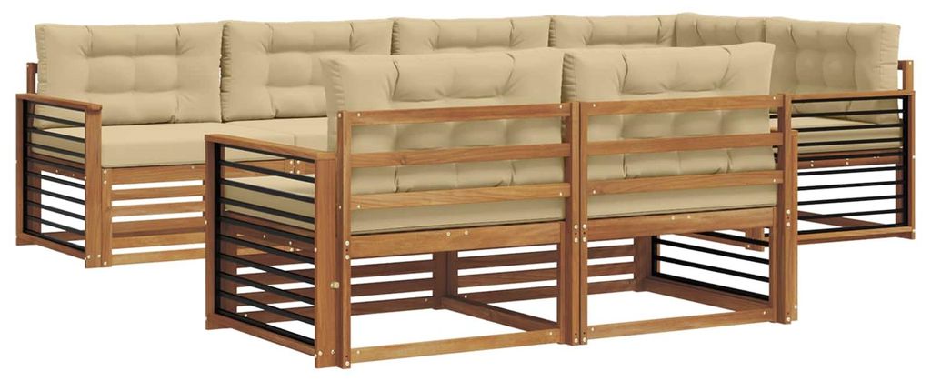 vidaXL Outdoor-Sofagarnitur mit Kissen 7 pcs Natur und Beige