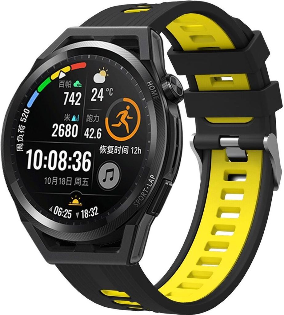 Sport Ersatz Armband für Huawei Watch GT 3 42mm Silikon Band Loop, Farbe:Schwarz Gelb