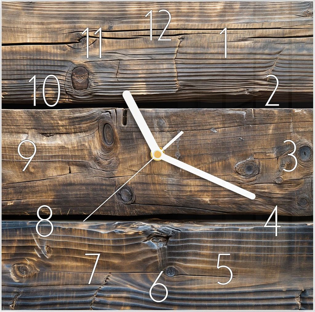 Wanduhr aus Glas mit Motiv Alte Holzbohlen- 30 x 30 cm - inkl. Aufhängesystem