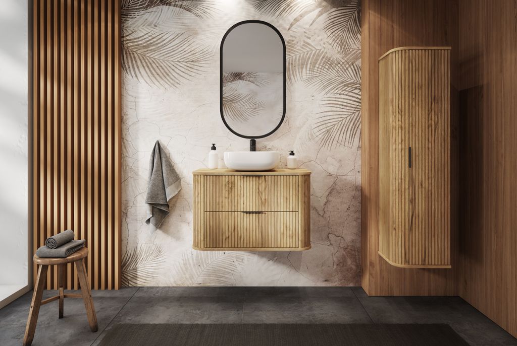 Furnisell MDF Badmöbel set 2-teilig "ELEGANT" mit blatt, craft eiche gold