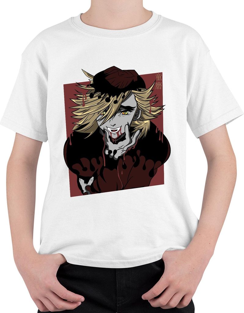 Vampir Anime Blond blut tropfend Fänge gelbe Augen Halloween Uni Kinder T-Shirt, Weiß, 152