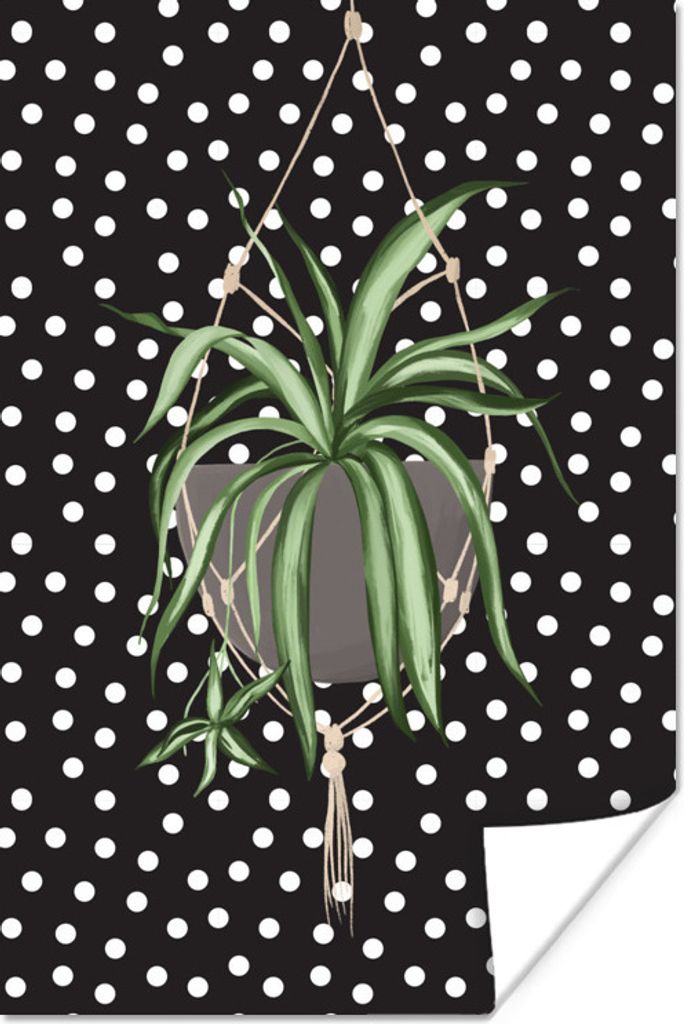 MuchoWow Poster Pflanze - Hängender Blumentopf - Dots 20x30 cm - Papierdruck