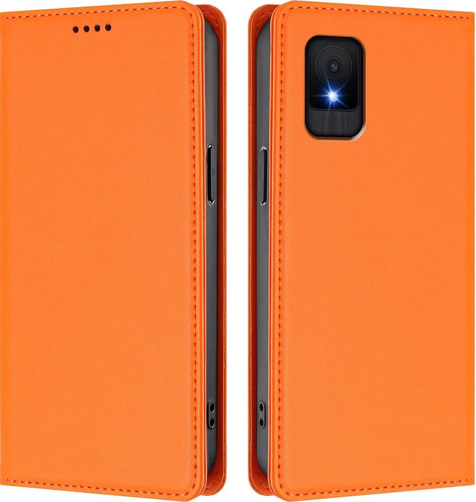 Handyhülle für TCL 502, Kunstleder Klapphülle Stoßfeste Magnetische Hülle mit Ständer Orange