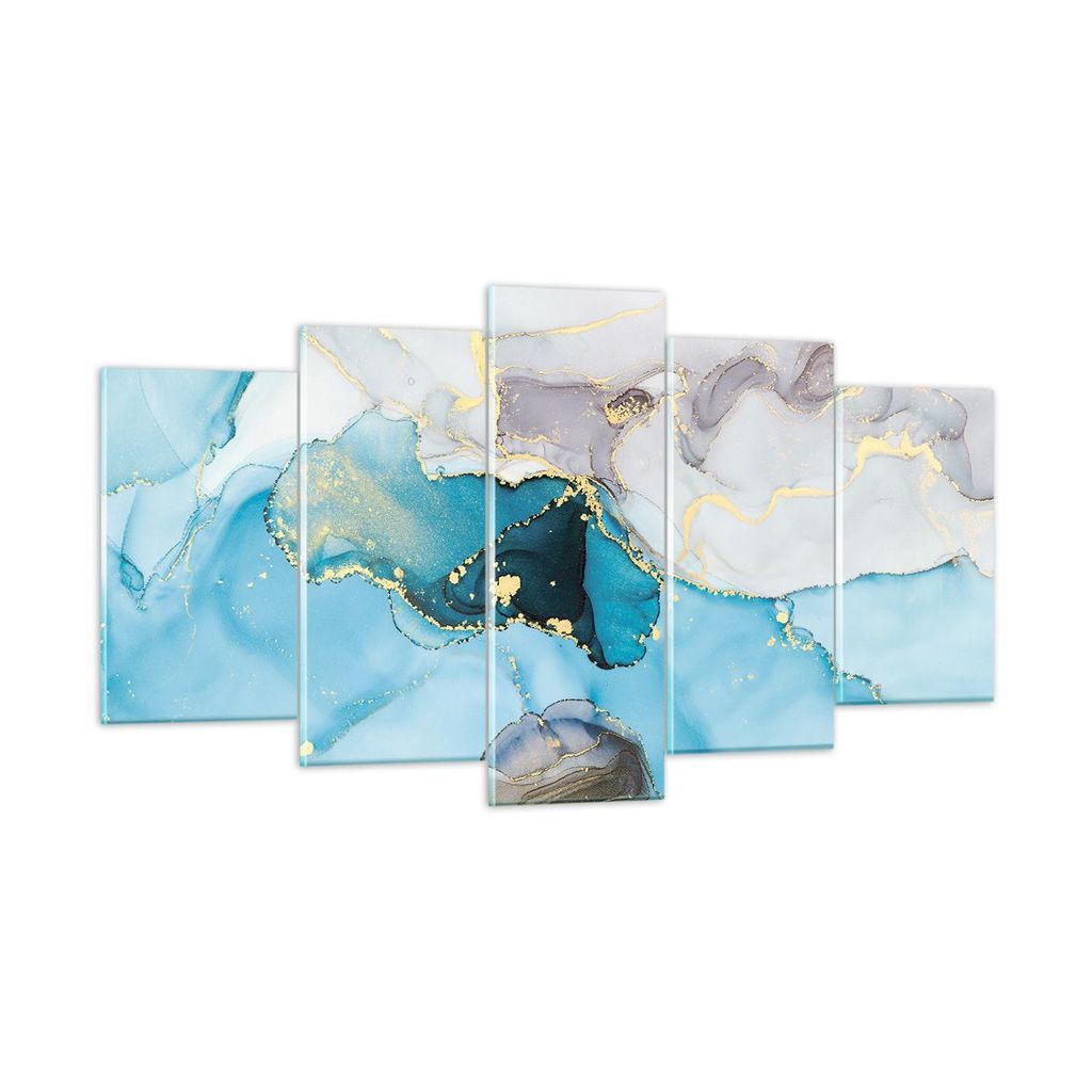 Bilder auf glas - 5 Teile - Marmor Modern Blau - 160x85cm - Glasbilder - Wandbilder - Bilder - zum Aufhängen bereit - Wanddekoration aus Glas - Gl...