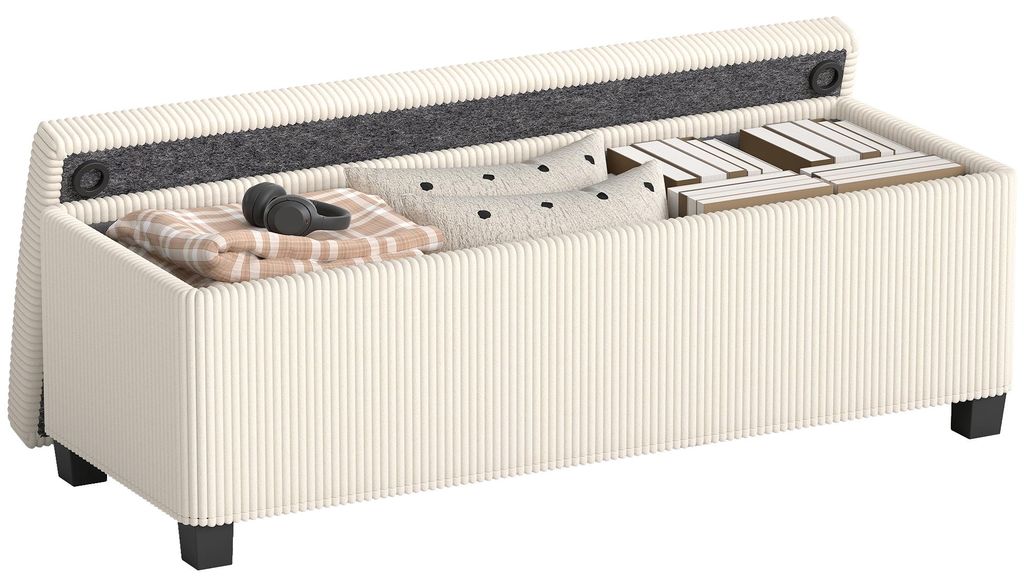 HOMCOM Sitzbank mit Stauraum Polsterbank mit Cord-Optik, Stahlbeine, Beige