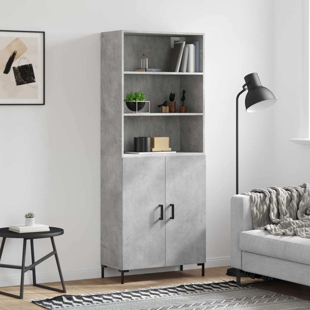 "Rabatt" Mehrzweckschrank/Vitrine/ Highboard - Modernes Design - Betongrau 69,5x34x180 cm Holzwerkstoff - Kommoden CC8207