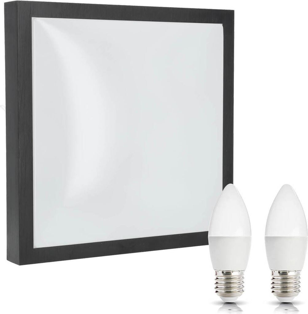 Deckenlampe Flach SAMIRA S , Quadrat 30cm Deckenleuchte Küche Badezimmer Lampe Decke Modernes Schwarz + 2 Stück 7W E27 Warmweiß Glühbirnen