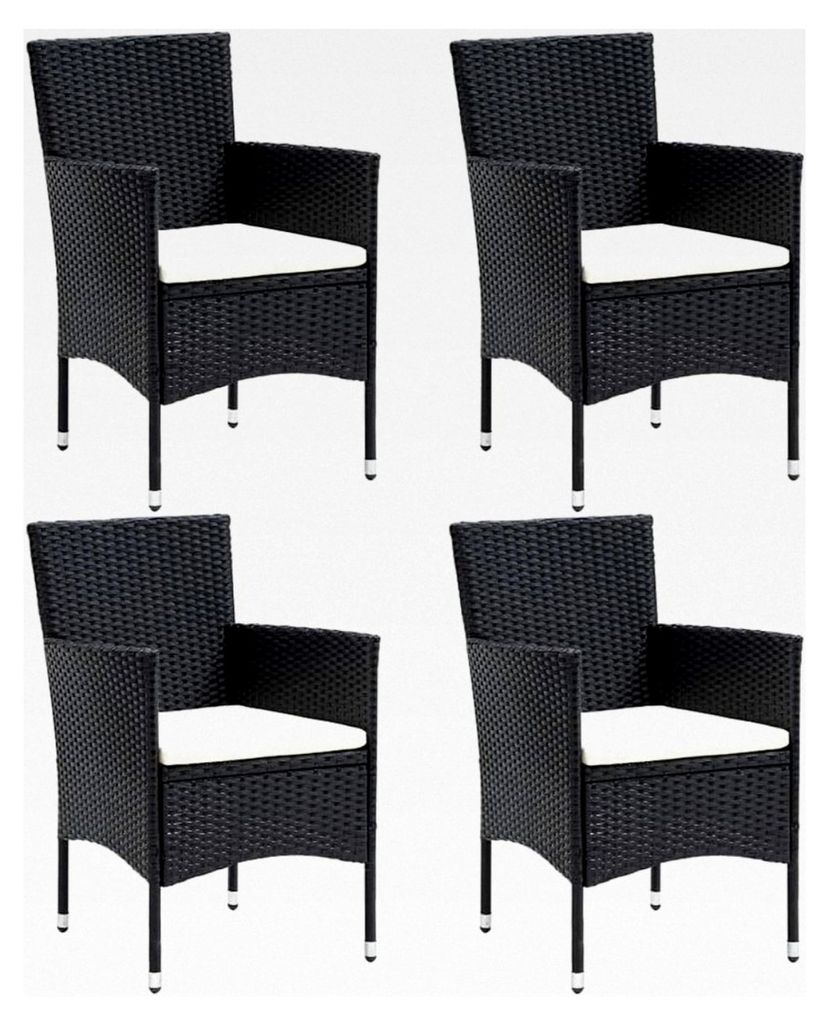 4er Set Gartenstuhl aus Poly-Rattan, Schwarz