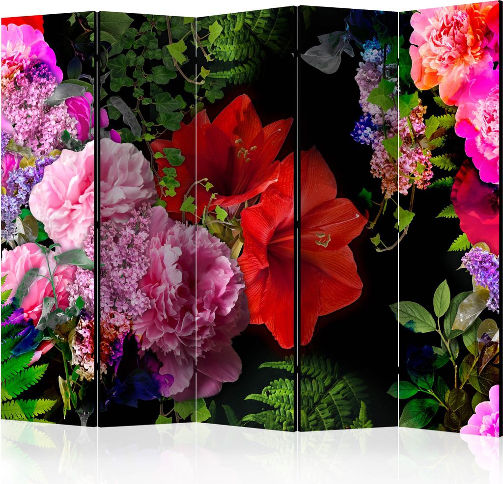 5-teiliger Einseitiger Vlies Paravent - Summer Evening II 225x172 cm Blumen b-C-0359-z-c