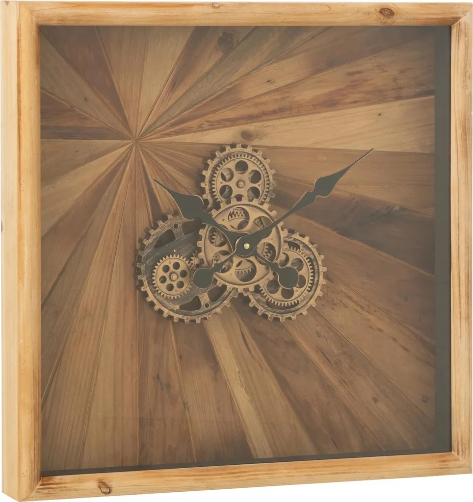 Horloge murale carrée en bois naturel J-Line - Petite pendule déco