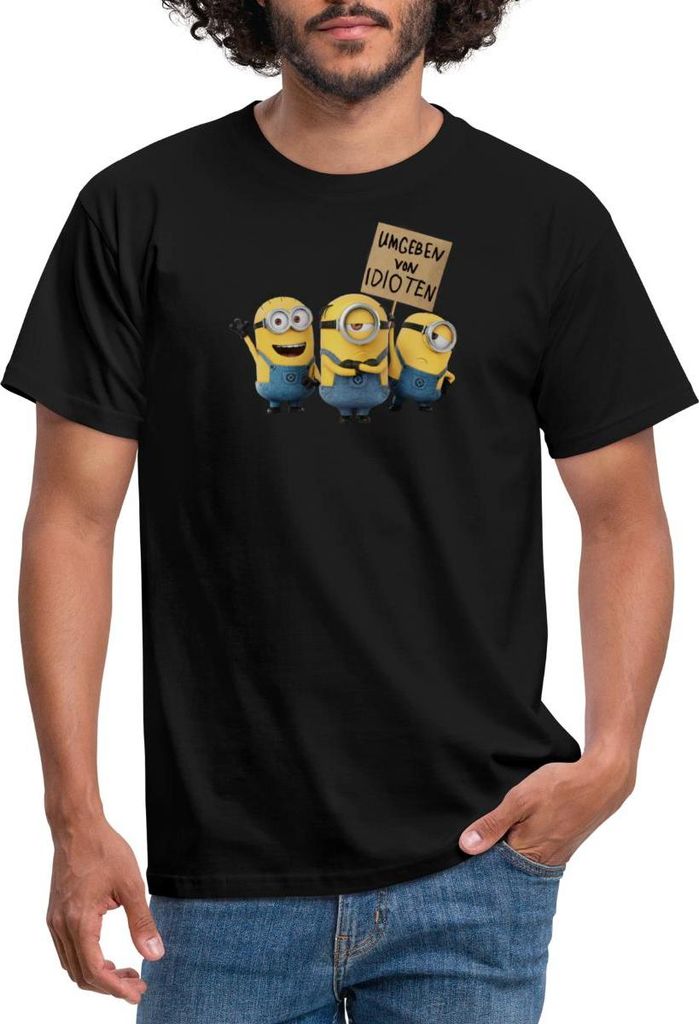 Spreadshirt Minions Umgeben Von Idioten Despicable Me Männer T-Shirt, S, Schwarz