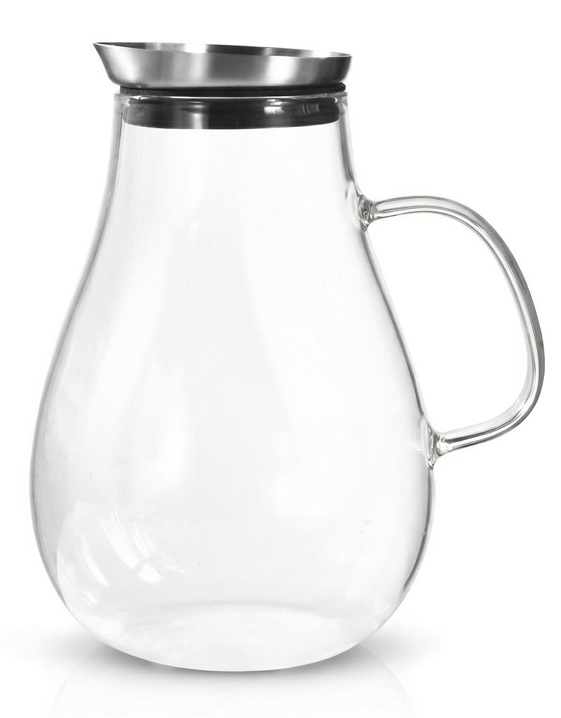 Arendo Glaskaraffe mit Edelstahl Deckel, 2,5 L, Wasserkaraffe mit Griff, Karaffe, Grobfilter, Borosilikatglas, 2500 ml, Sieb, hitze- und kältebest...