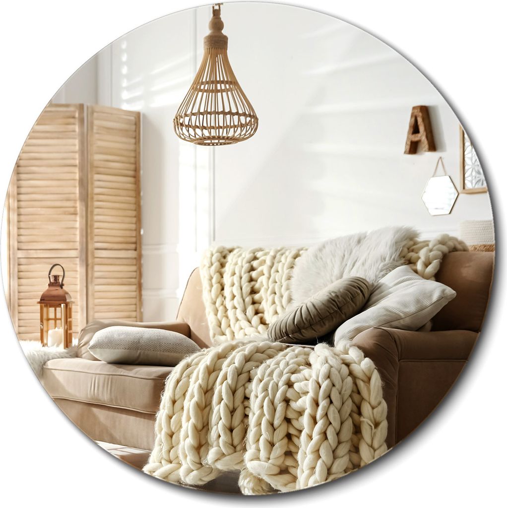 Runder Wandspiegel - 90 cm - Moderner rahmenloser Deko-Spiegel - Loft - Badezimmer - Wohnzimmer - Flur