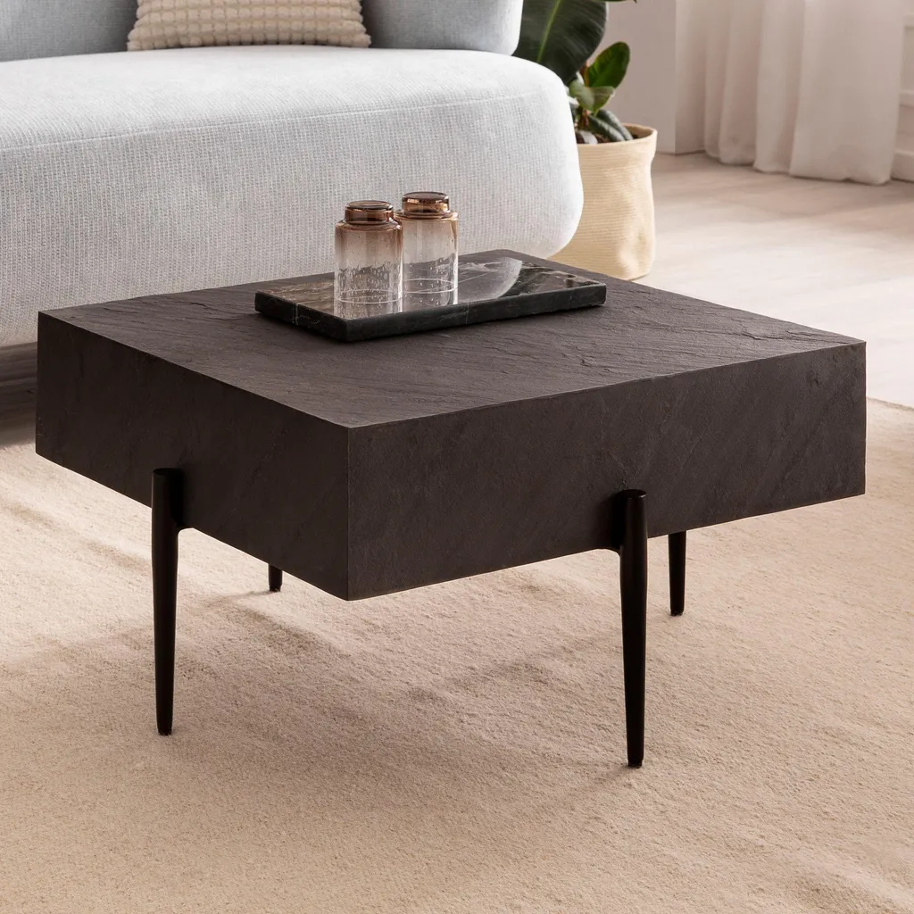 Table basse de salon carrée 64x64cm pour apéritif et déco anthracite