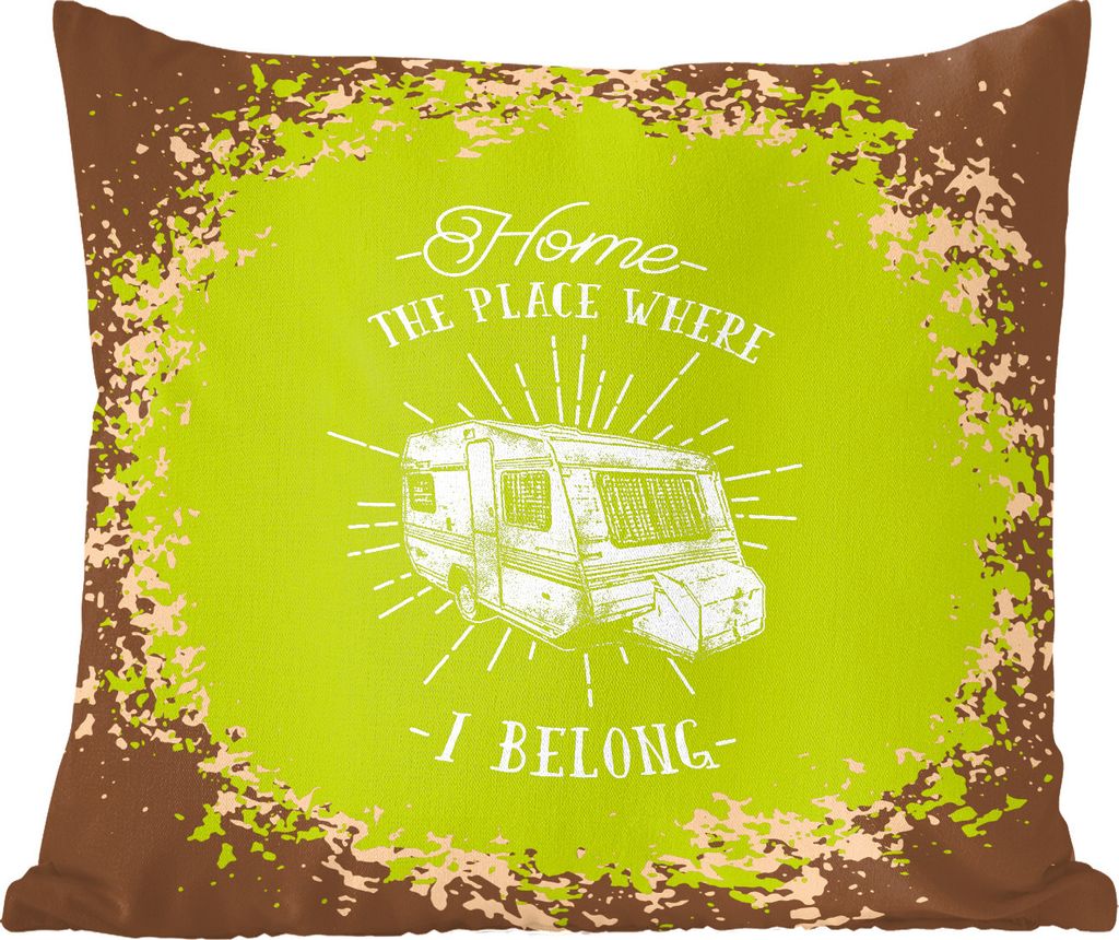 MuchoWow Zierkissen Sofakissen Wohnzimmer Dekokissen 45x45 cm Vintage - Wohnwagen - Grün - Schlafpolster - Polster für das Sofa