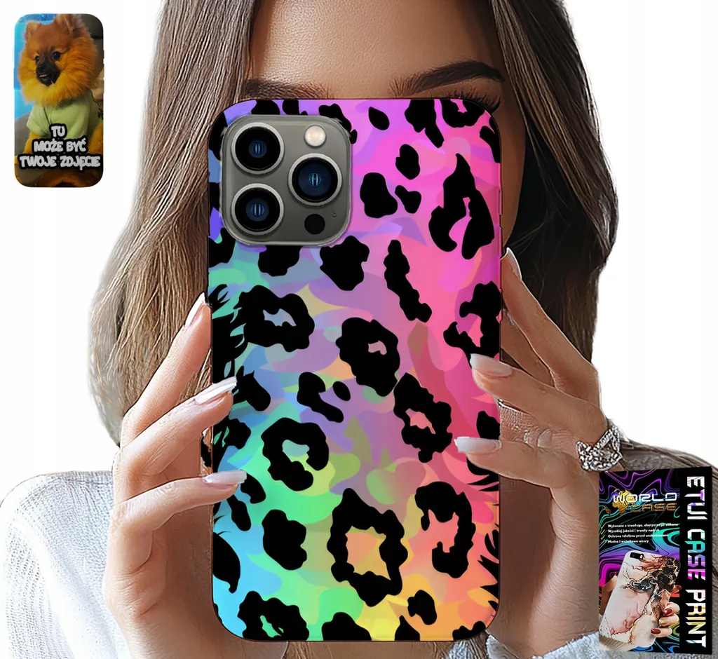 Custodia Per Iphone 13 Pro - Vetro Posteriore Colorato Con Stampa Leopardo Arcobaleno