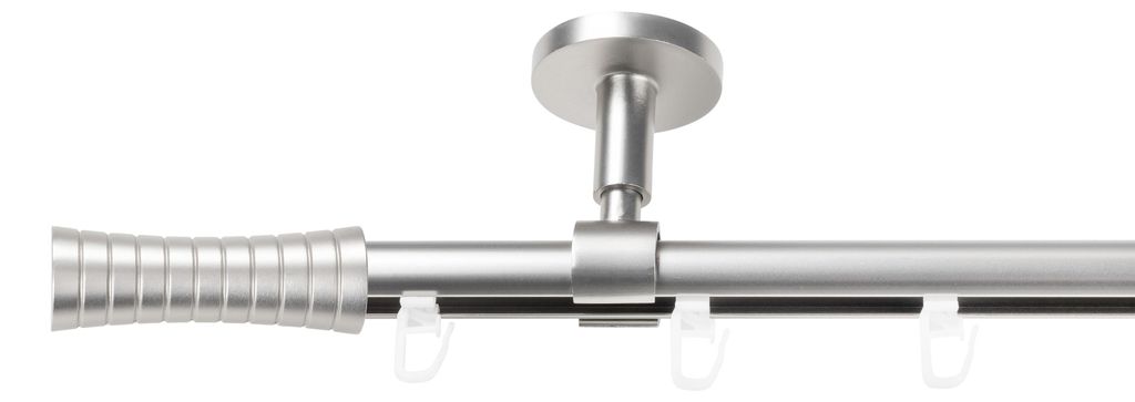 SN Deco Gardinenstange Innenlauf Nancy, 19 mm, 1-läufig, Stahl, Komplett-Set mit Ringen, Profildeckentrager, 150 cm, chrom matt