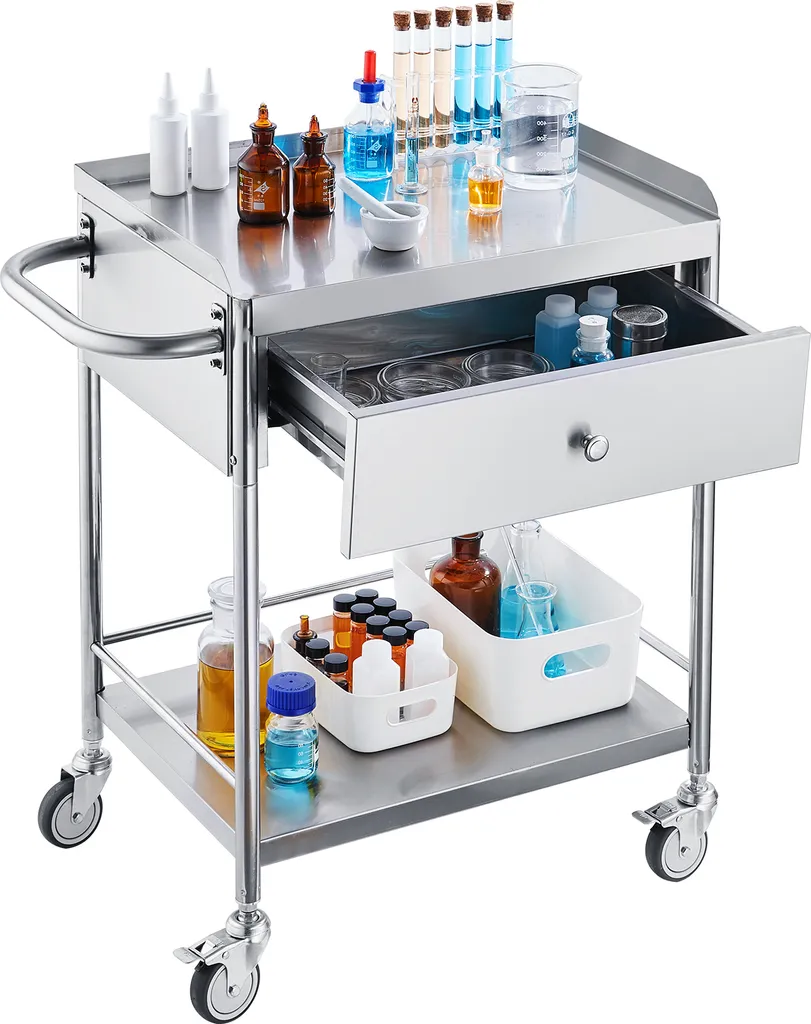 SucceBuy Carrello Laboratorio Acciaio Inox 220lbs - Ruote 360° e Cassetto