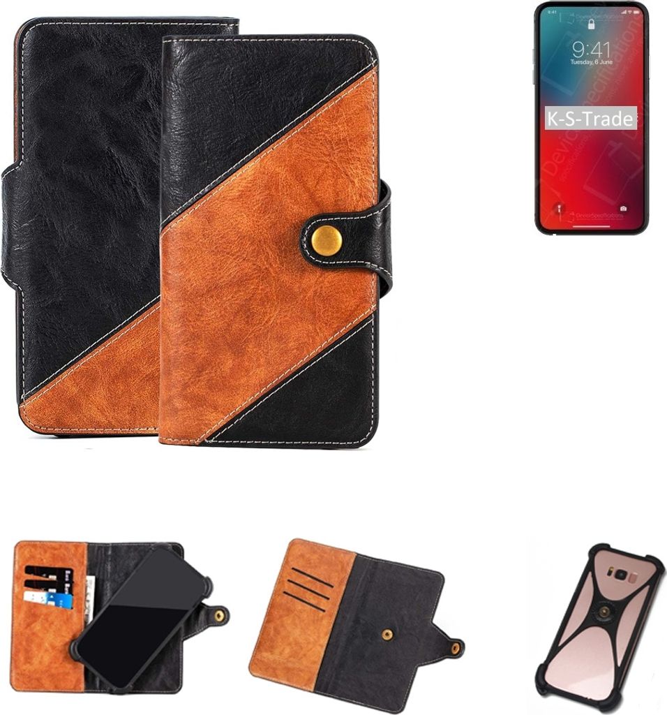 K-S-Trade Handyhülle Schutzhülle Bookstyle Case Wallet-Case kompatibel mit Apple iPhone 12 Pro Handy Cover Bumper Klapphülle schwarz hellbraun 1x