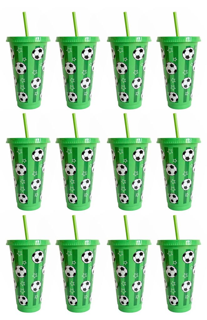 1/6/12 Stück 710 ml Kunststoff-Fußballbecher, 24 oz, Fußball-Design, wiederverwendbare Trinkflasche, Spieltags-, Sport-, Fußballparty-Essential...