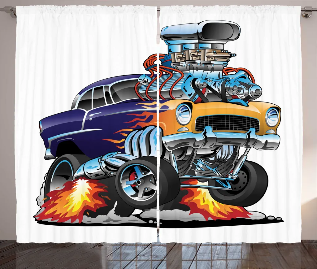 Rideau Décoratif pour Chambre d'Ados Style Course Automobile 225 cm