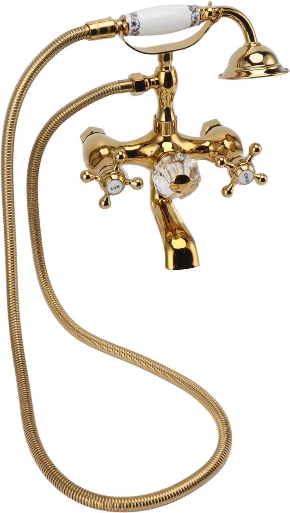 Antique Brass Shower System Wall Mounted Brass Handheld Shower Sprayer with Cross Handle Bathtub Faucet Fixture Set Gold