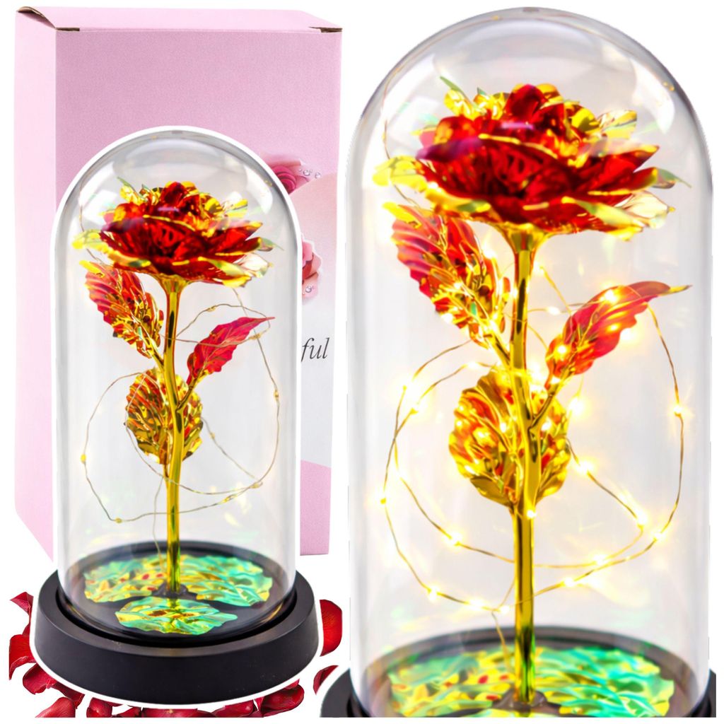 Rosa Eterna En Vidrio Cúpula De Cristal Iluminación Led Imagen del producto 