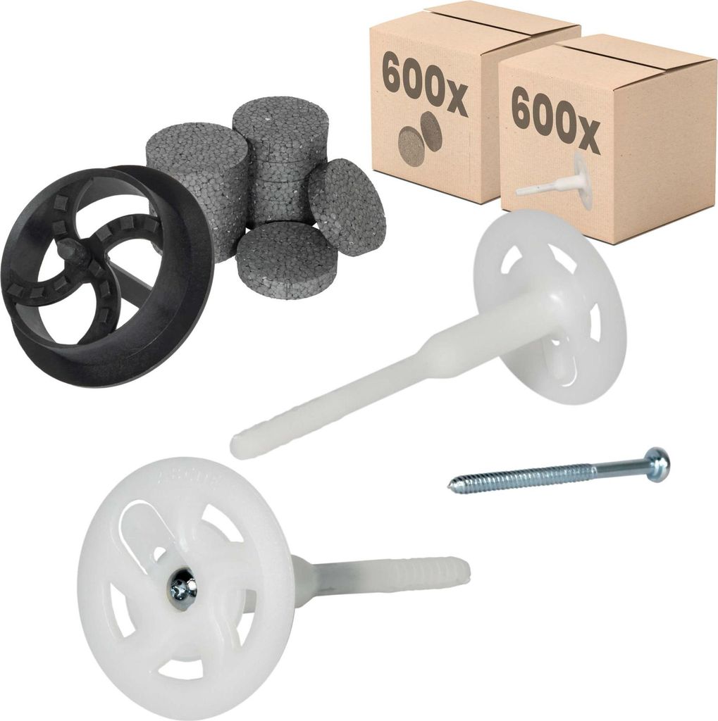 PROTEKTOR 600x Dämmstoff-Schraubdübel Set Ø8x140mm (inkl. 600x Rondelle + 1 Fräser) WDVS Dübel für Fassadendämmung