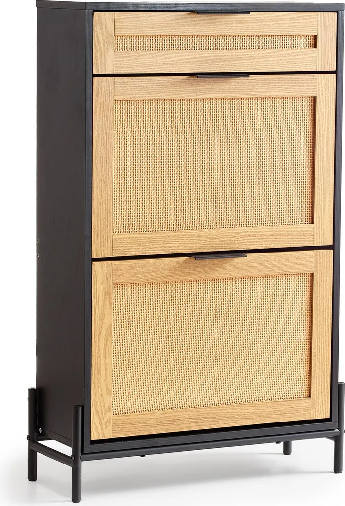 Meuble de rangement chaussures gain de place en rotin noir mat