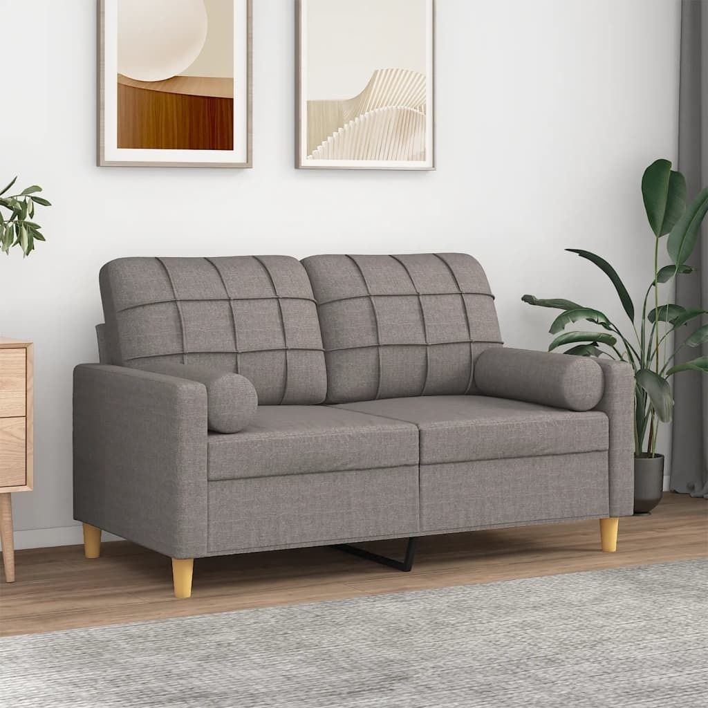 "im Angebot" 2-Sitzer-Sofa - Stoff (100 % Polyester) - Wohnzimmer Sofa - mit Zierkissen Taupe 120 cm Stoff - Klassische Sofas CC8797