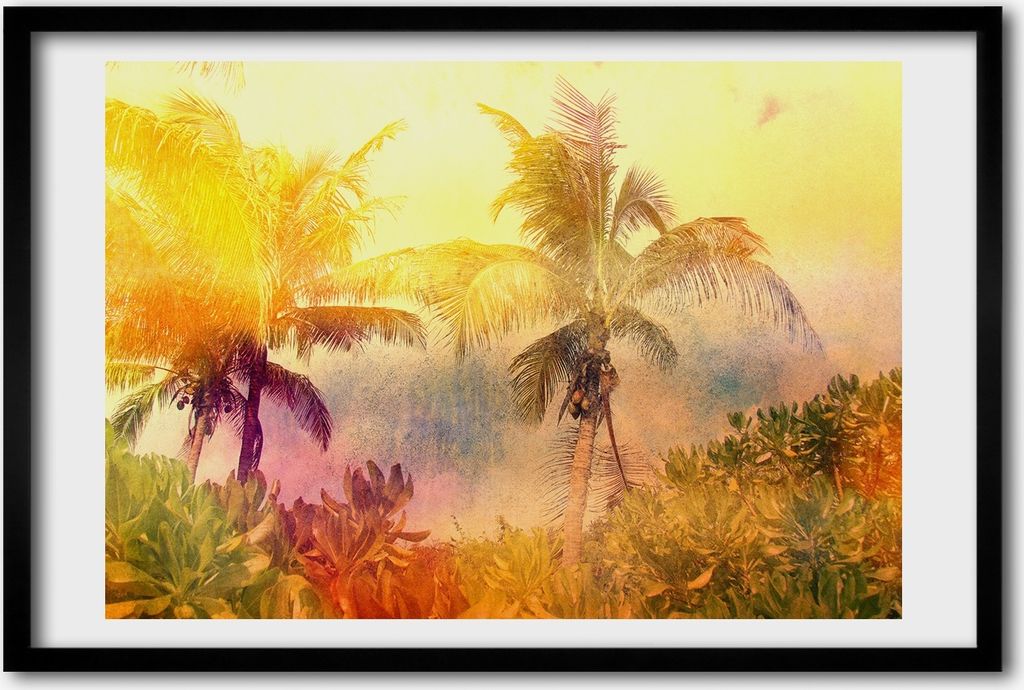 Bild 60x40 MDF-Rahmen, Wandkunst farbige Palmen