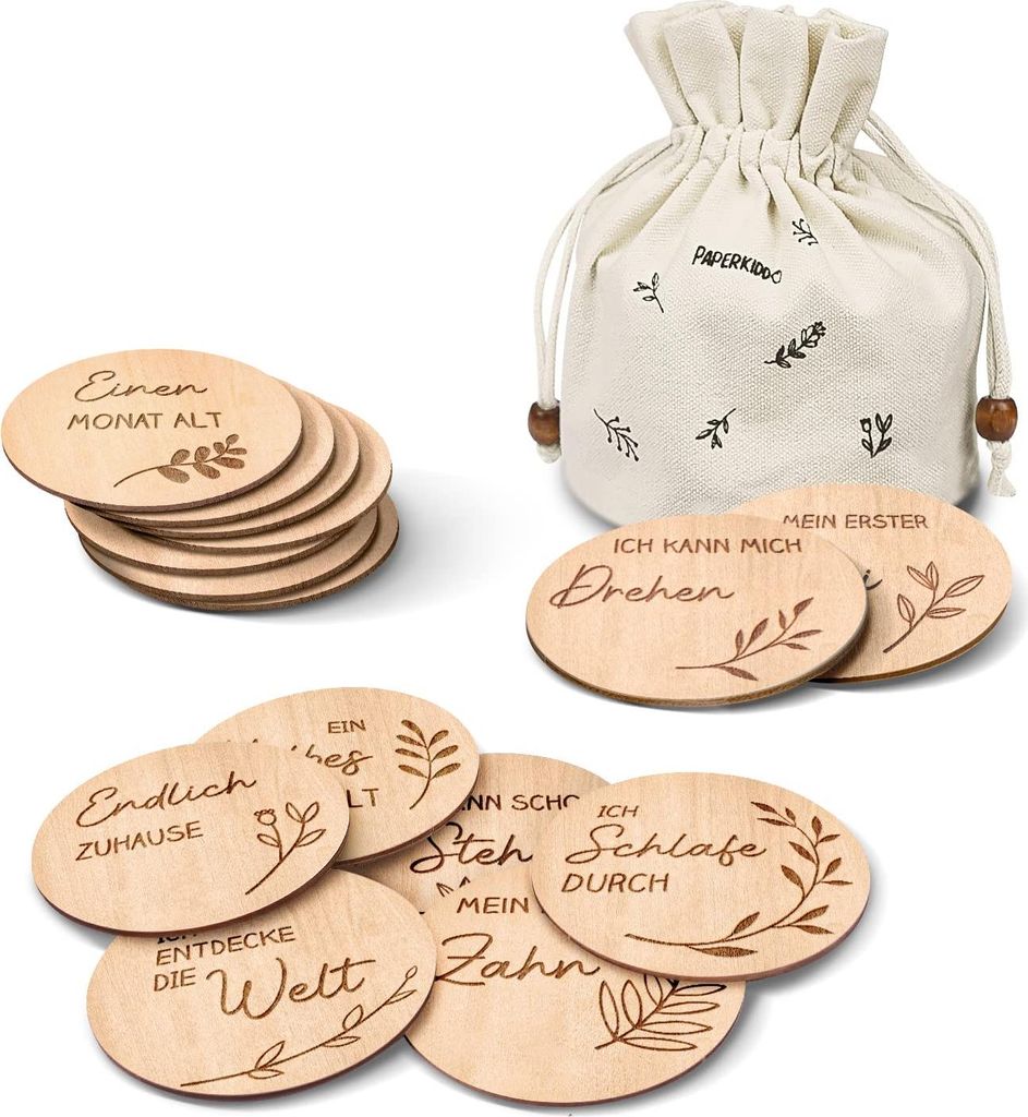 PaperKiddo Baby Meilensteinkarten,30 Design15 Stücke Meilensteinkartenset aus Holz während der Schwangerschaft, als Geschenk für werdende Eltern...