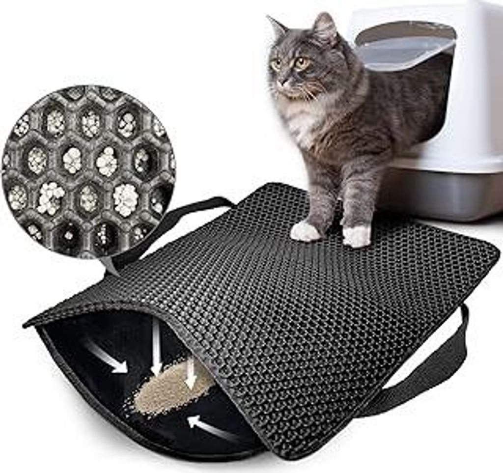 Katzenklo Matte, 61×38CM Honeycomb Double Layer Non-Slip Katzenstreu Matte, wasserdicht und Urin Proof Katzen Matte für Litter Catcher, Cat Litte...