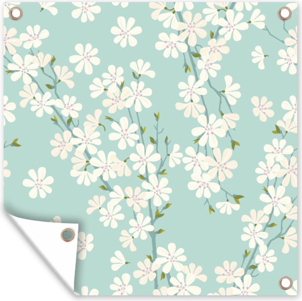 MuchoWow 50x50 cm Outdoor-Poster Gartendeko Sichtschutz Garten Poster für den Garten Blumen - Sakura - Muster