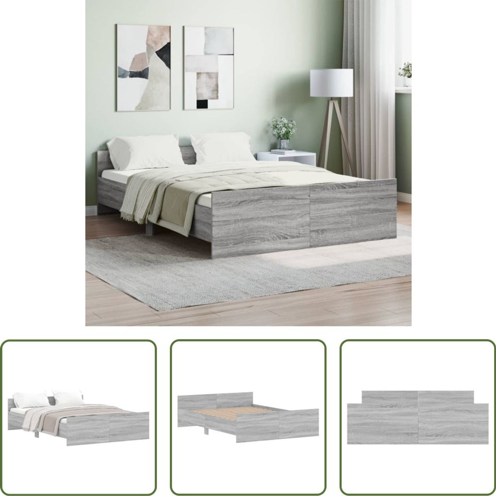The Living Store Bettgestell mit Kopf- und Fußteil Grau Produktbild 