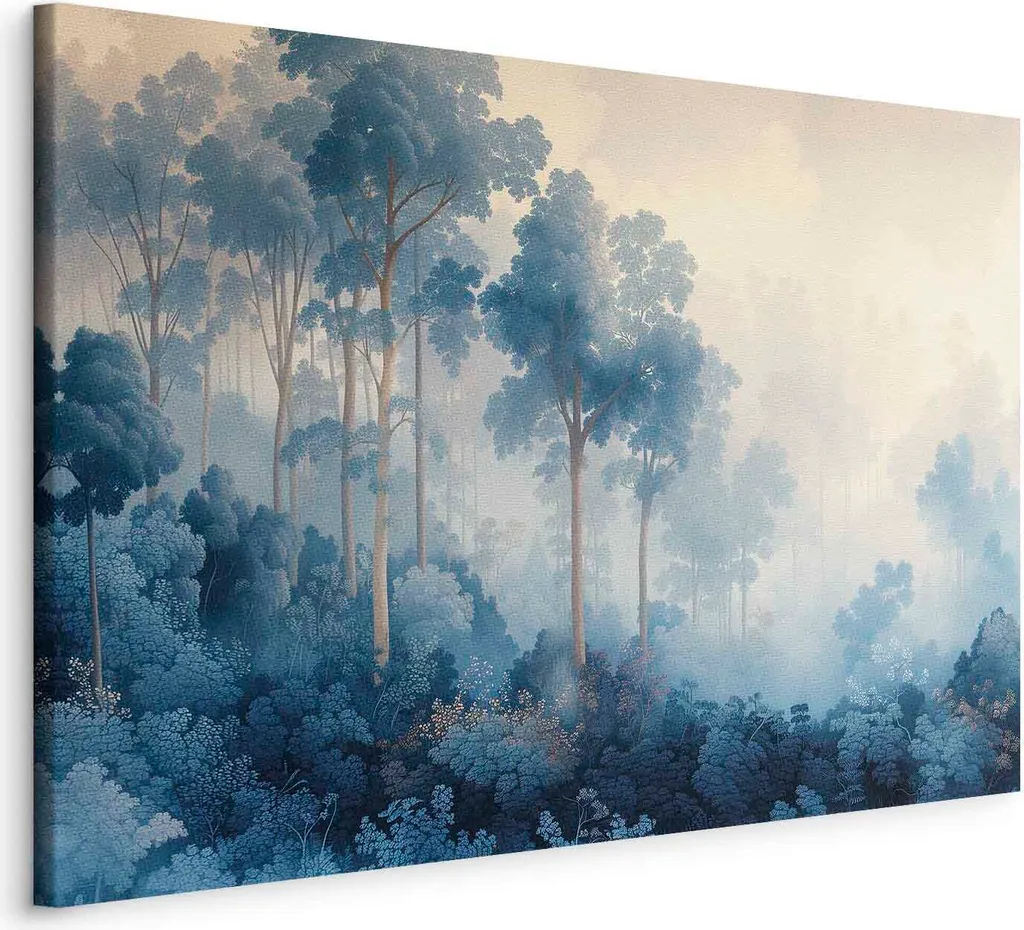 Arredo Parete Moderno: Quadro Foresta Blu Fiabesca 60x40 cm Illustrato