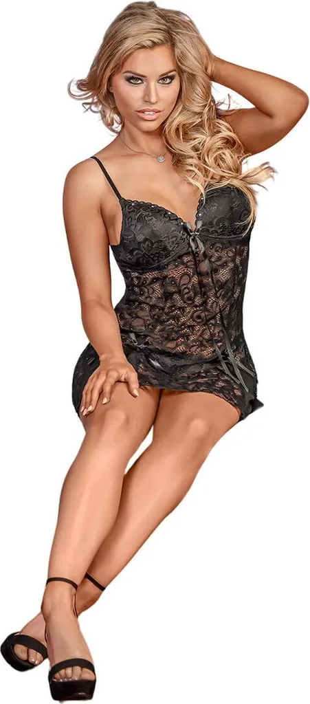 Babydoll Esposto Nero Taglia S/M: Sexy Lingerie Pizzo Notte Hot