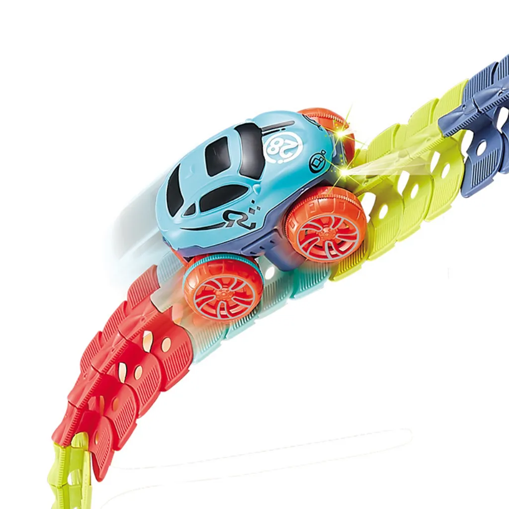 Jouet piste de course à assembler LED avec rails flexibles magiques