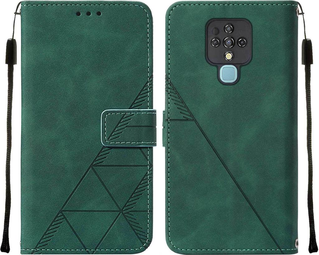 Tecno Camon 16 Hülle, Schlank Prägung Flip Leder Kartenfächer Schutzhülle mit Ständer für Tecno Camon 16 Grün